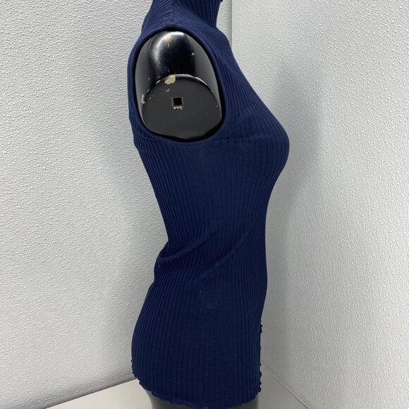 Theory Women’s Funnel Neck Ribbed Sleeveless Tank Top – Navy Blue – Size SP - Picture 5 of 9